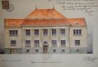 Rysunek barwny planu budowy budynku banku z 1911 r.