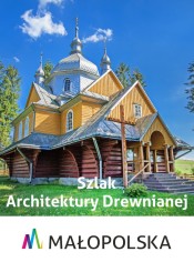 Grafika promująca Szlak Architektury Drewnianej.