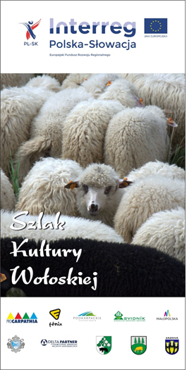 baner wykonany dla projektu Szlak Kultury Wołoskiej - widoczny tytuł projektu, logotypy partnerów oraz owce w zagrodzie